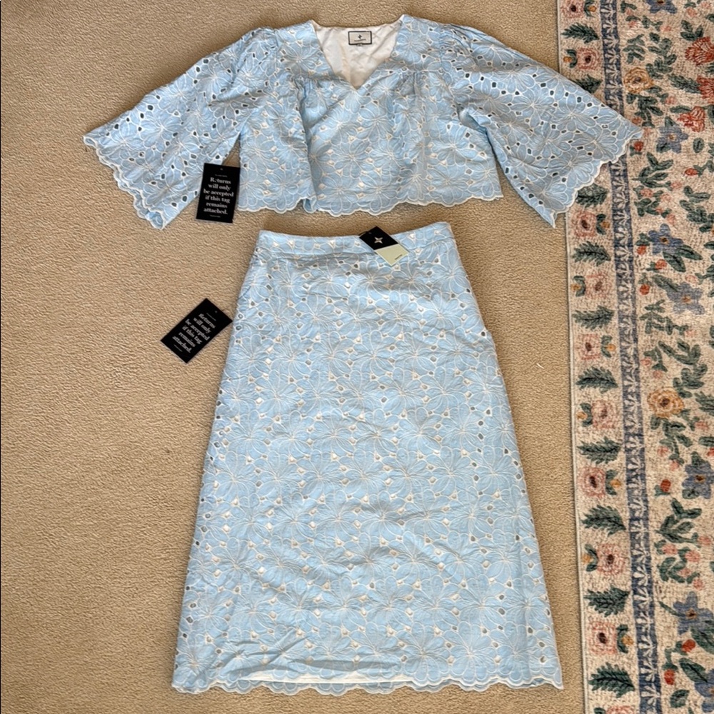 Tuckernuck Blue and White Midi Pencil Skirt Set